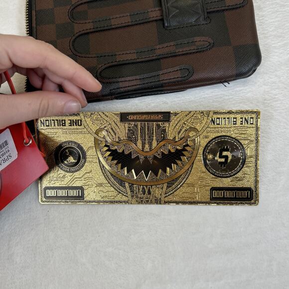 NEW Sprayground Sharks in Paris Drip Brown Checked Crossover Clutch BnftsCharity - Picture 7 of 12